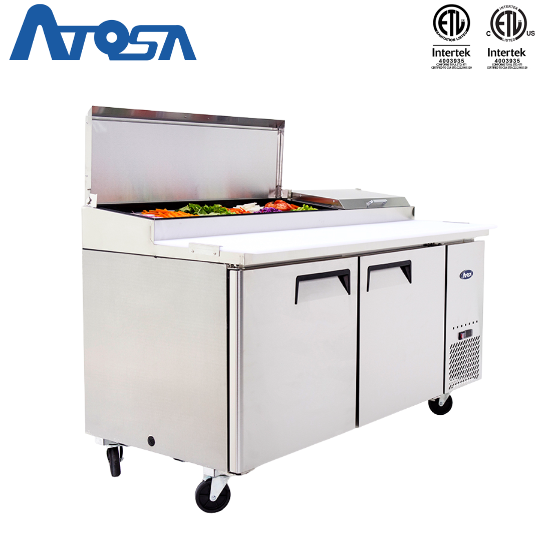 Mesa para Preparación de Pizza de 2 Puertas Refrigerada 67" Acero Inoxidable Atosa MPF8202GR Pizza prep. Atosa