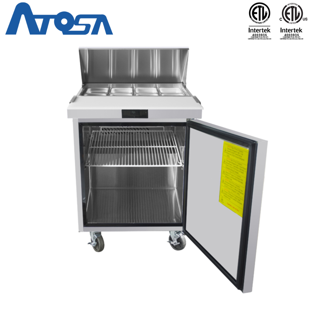 Mesa Estándar Sandwichera Refrigerada de 27" 1 Puerta Acero Inoxidable Atosa MSF8301GR Salad Prep. Atosa