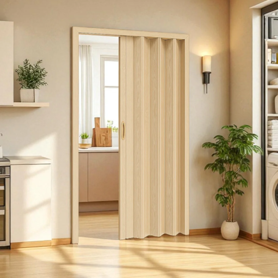Puerta Plegable de PVC Diseño Madera Claro 2 Tamaños Disponibles