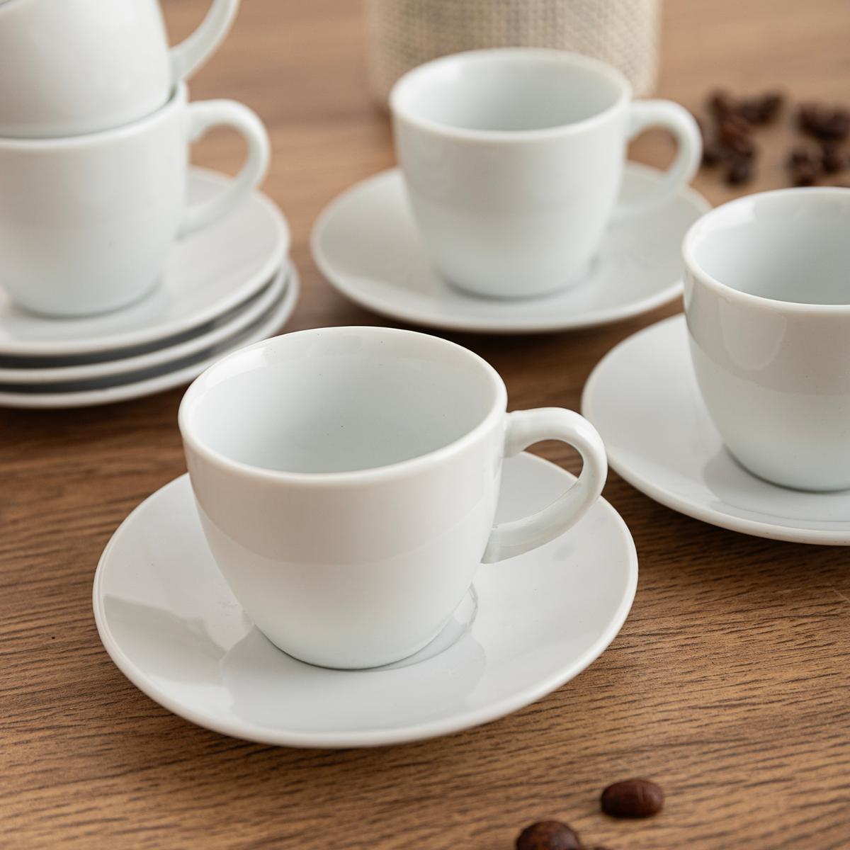 Set 6 Tazas con Platos de Porcelana Blanca para Shot de Café Expresso 90ml 88727 Espresso. Selecto
