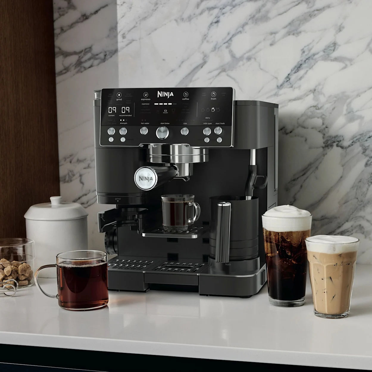 Cafetera Espresso Ninja Luxe Café Premier ES601BK 3 en 1 con Molino Integrado, Espumador Automático y Barista Assist | Acero Inoxidable Negro
