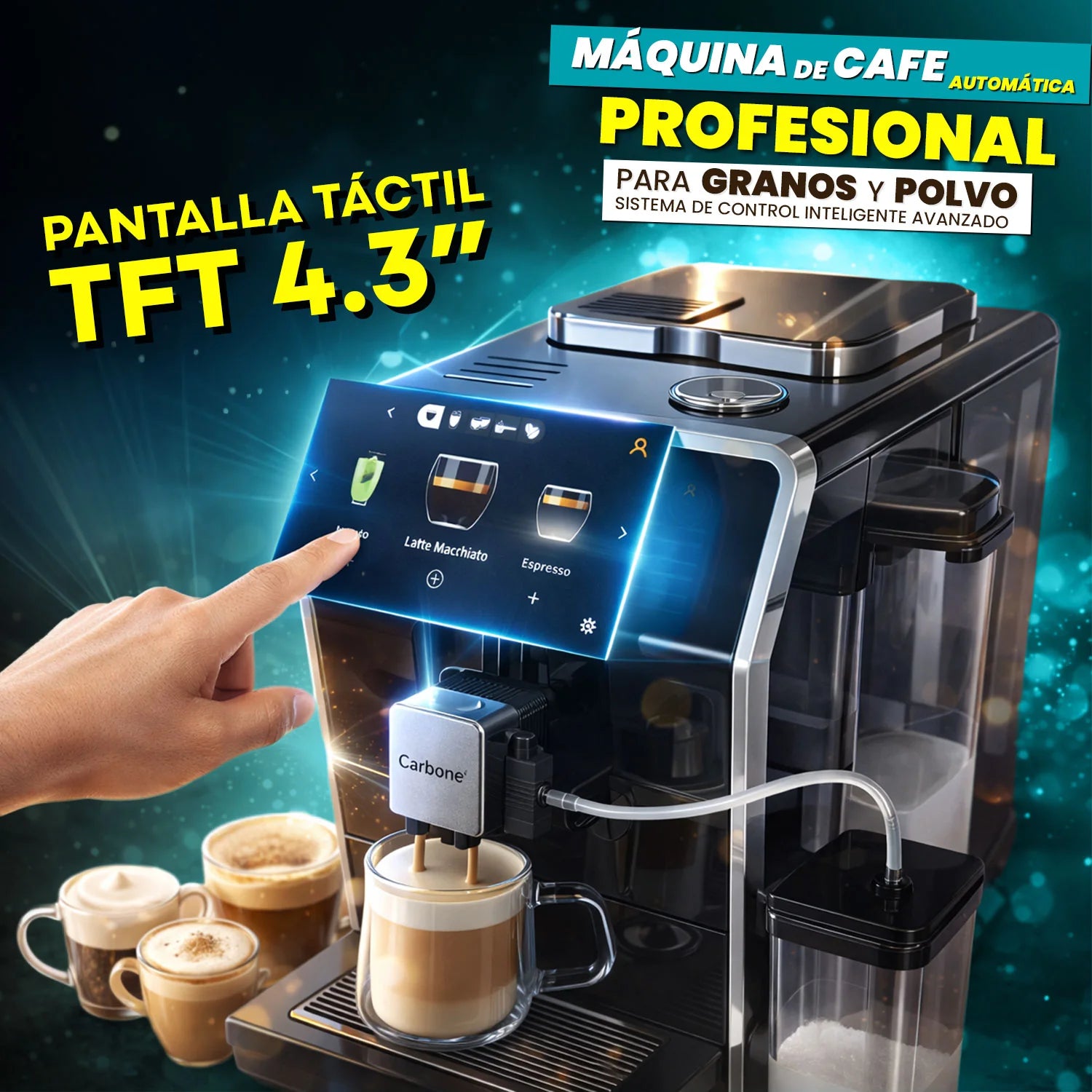 Máquina De Cafe Automática Profesional Granos Y Polvo Sistema De Control Inteligente Avanzado 20 Bar Pantalla Táctil Joystick Espresso Capuchino Latte Cortado Macchiato CML002