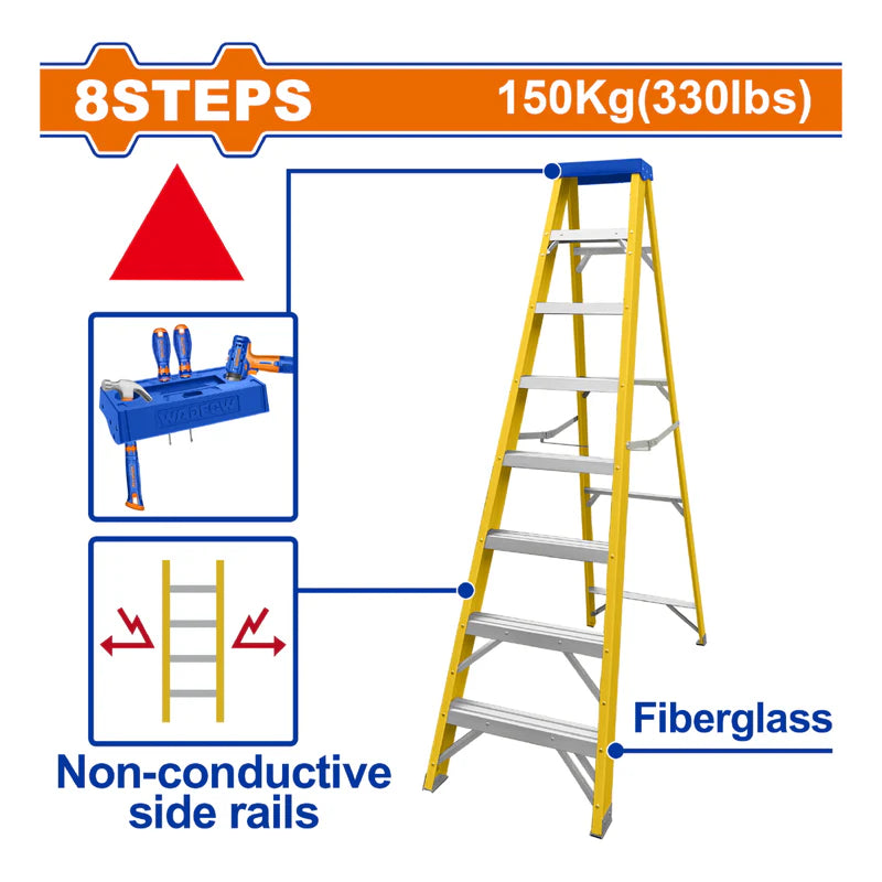 Escalera De Fibra De Vidrio 8 Escalones. Altura De Paso: 280Mm. Carga Máxima: 150Kg. Wadfow WLD0908 WADFOW