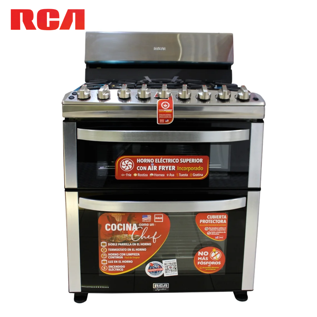 Estufa con Horno a Gas y Freidora de Aire 30" 5 Quemadores Acero Inoxidable RCA RCCR7652 RCA
