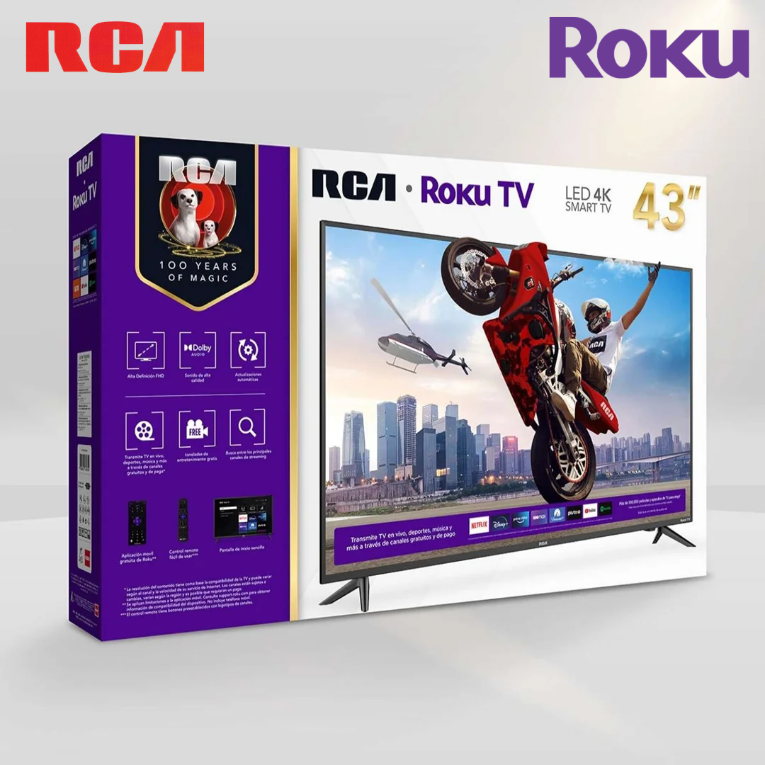 Televisor Smart TV LED HD 43" con Sistema Roku RCA RC43K4RKT Televisores.