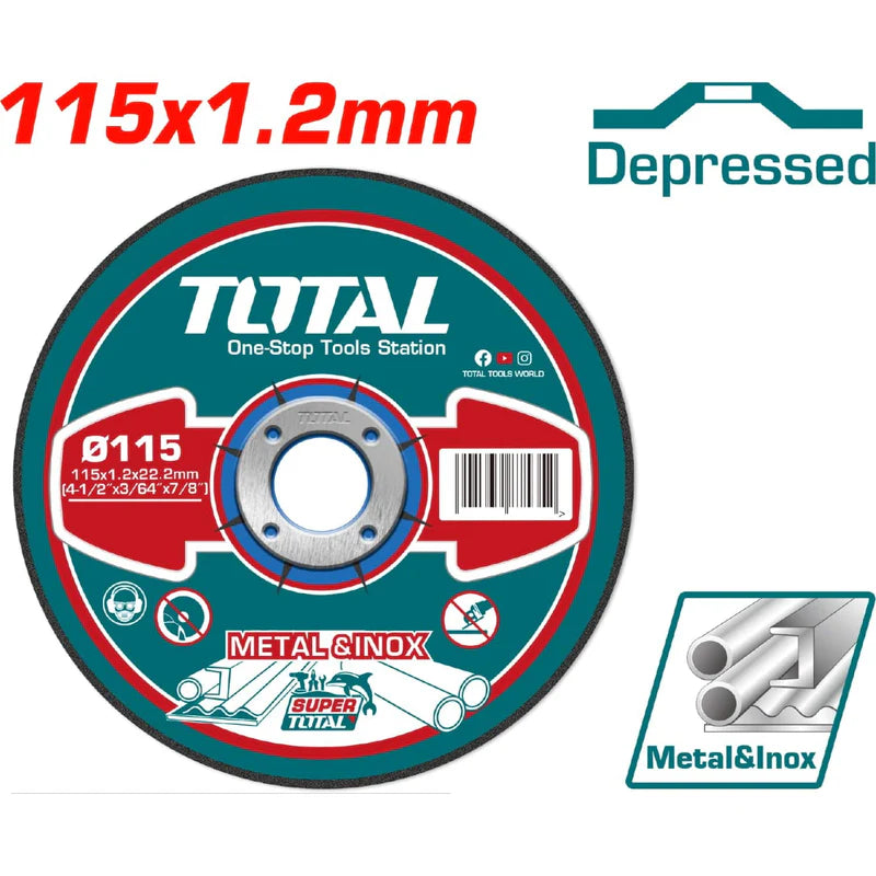 Disco Corte Metal Y Acero Inoxidable 115 Mm(4-1/2") X 1.2 Mm?3/64" X 7/8") Concavo. (1 Pza) Total TAC2121152 TOTAL