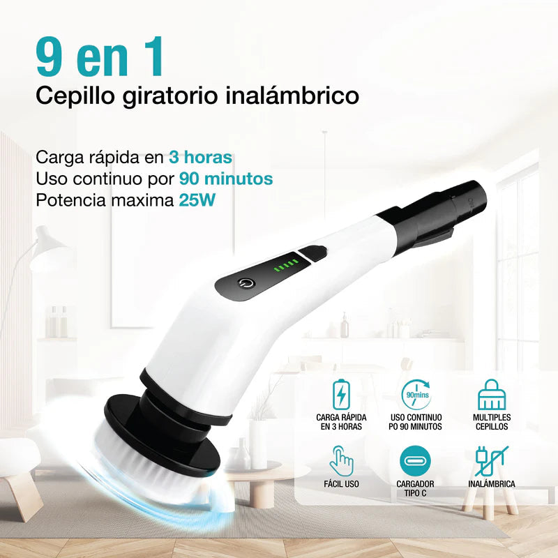Cepillo Giratorio Eléctrico De Limpieza, Multiusos, Con 10 Cabezales Batería De Larga Duración 90 Minutos L394 Selecto
