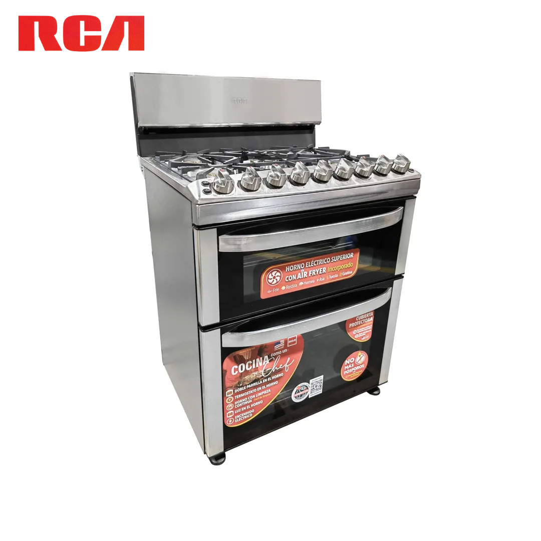 Estufa con Horno a Gas y Freidora de Aire 30" 5 Quemadores Acero Inoxidable RCA RCCR7652 RCA