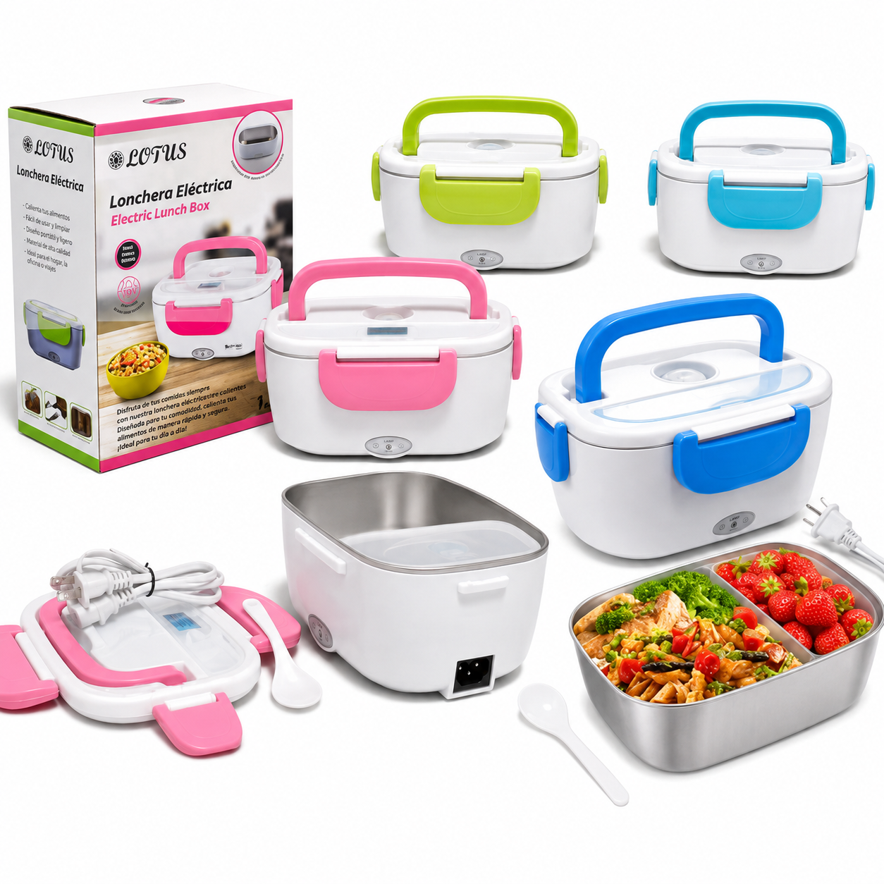Lonchera Eléctrica Calentadora de Alimentos 1.5L | Porta Comidas con Cable de Alimentación | Colores Surtidos |LT-510