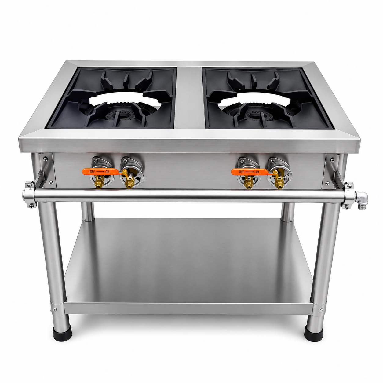 Estufa Industrial de 2 Quemadores de 3 Llaves a Gas Quemadores de Hierro Colado Estructura Acero Inoxidable 120cm FS-1200L