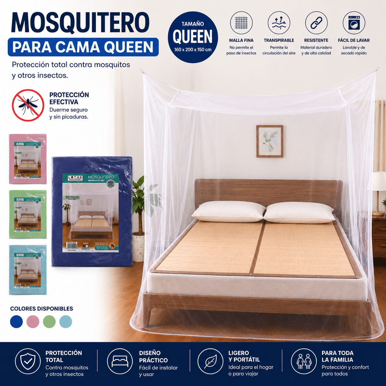 Mosquitero para Camas Queen Rectangular R-10 Mosquito.