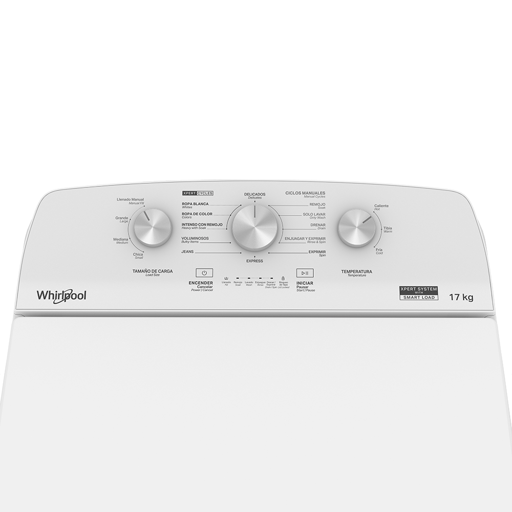 Lavadora Automática Whirlpool 8MWTW1713MJQ 17 kg Carga Superior con Xpert System, Agitador Single Action y Tina de Acero Inoxidable