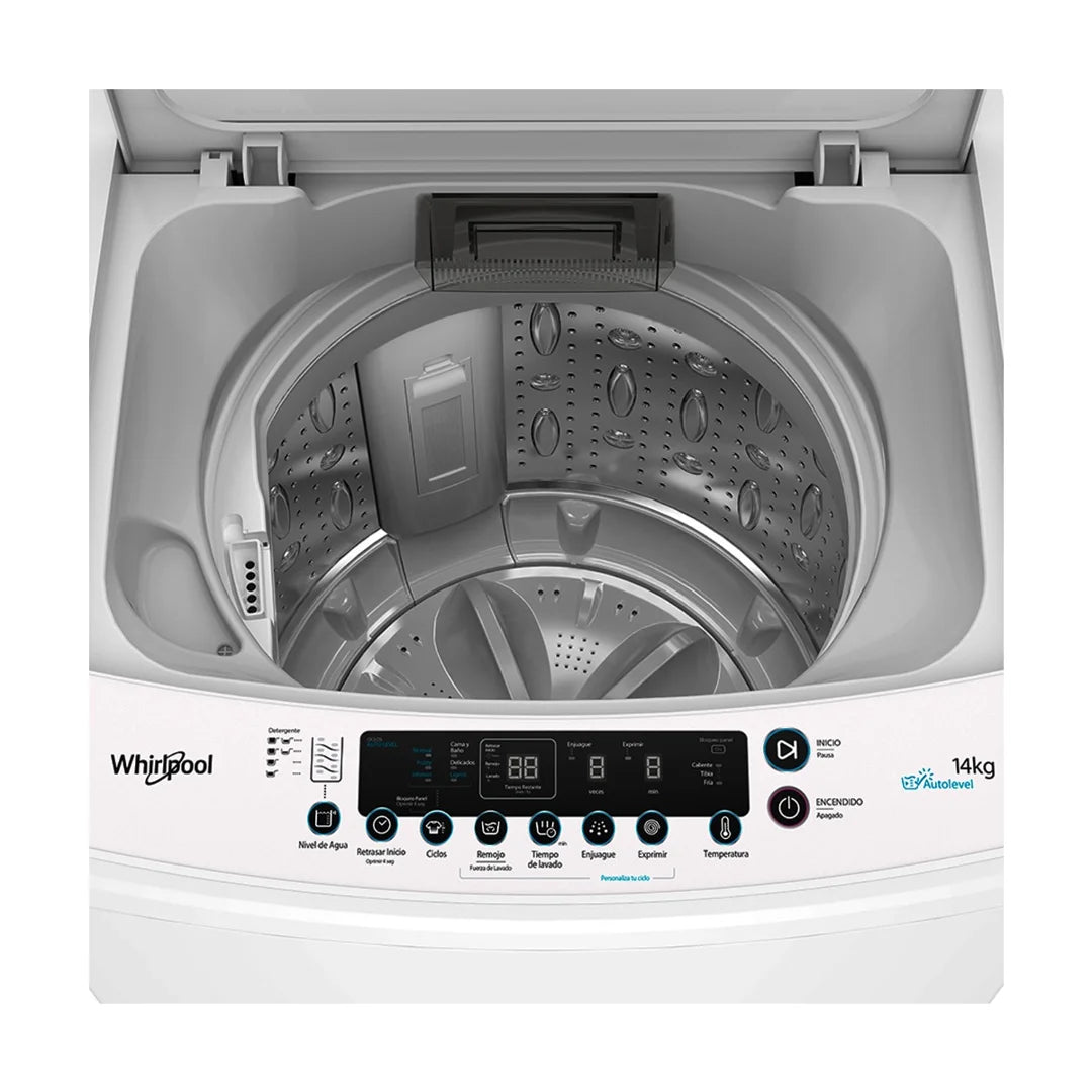 Lavadora Automática Whirlpool WWI14AWHLS de 14 kg Carga Superior Automática con Sistema Impeller, Panel Digital y Filtro Atrapa Pelusas