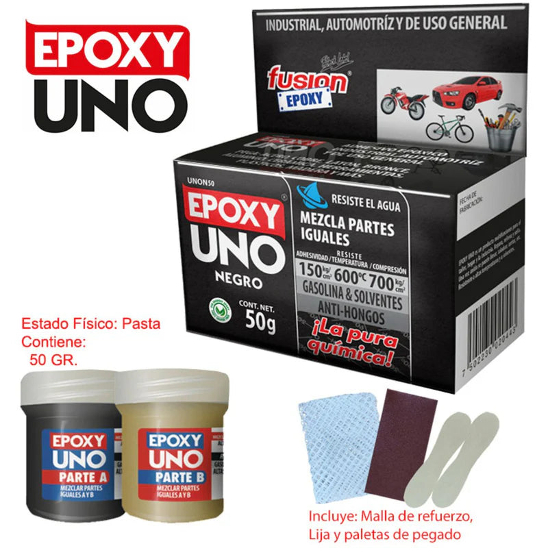EPOXY UNO "FUSION EPOXY" 50 GRAMOS NEGRO UNON50 Pega tanque. Epoxy Uno