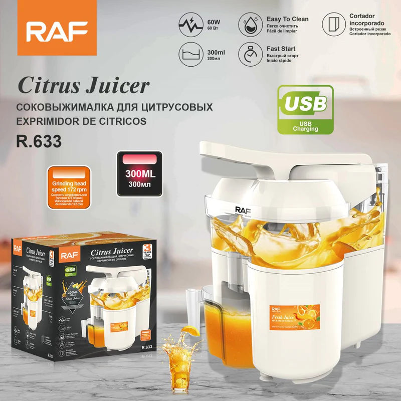 Exprimidor De Cítricos USB 60W 300Ml. Recargable Por USB. Máquina Para Jugos Naturales Portátil. Extractor De Zumo. R.633 RAF