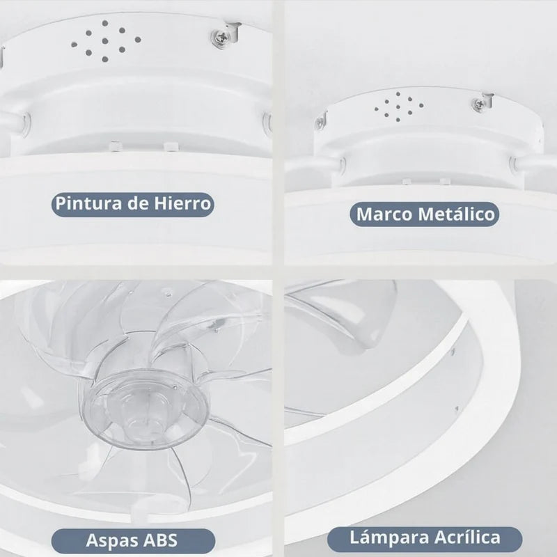Abanico De Techo 13" Con Luz Led Dimeable. Ventilador A Control Remoto Y Control Por Voz Offline. Color Blanco. TU575 Selecto