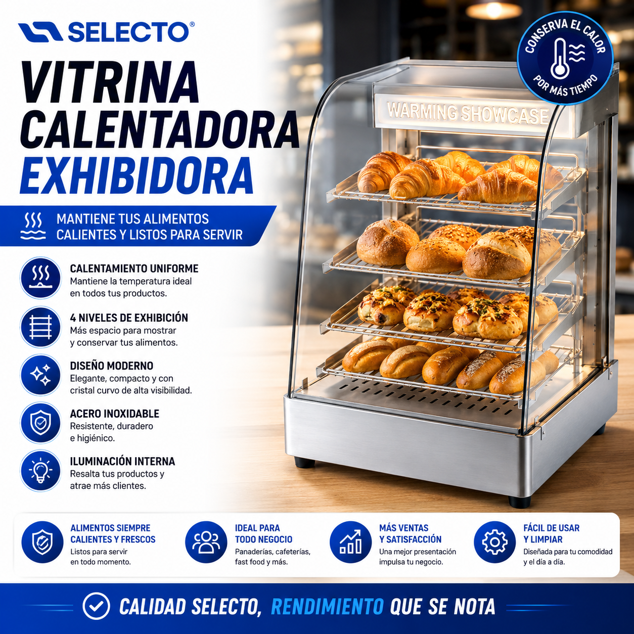 Vitrina Calentador de Acero Inoxidable Eléctrica 350*455*580mm HW-861