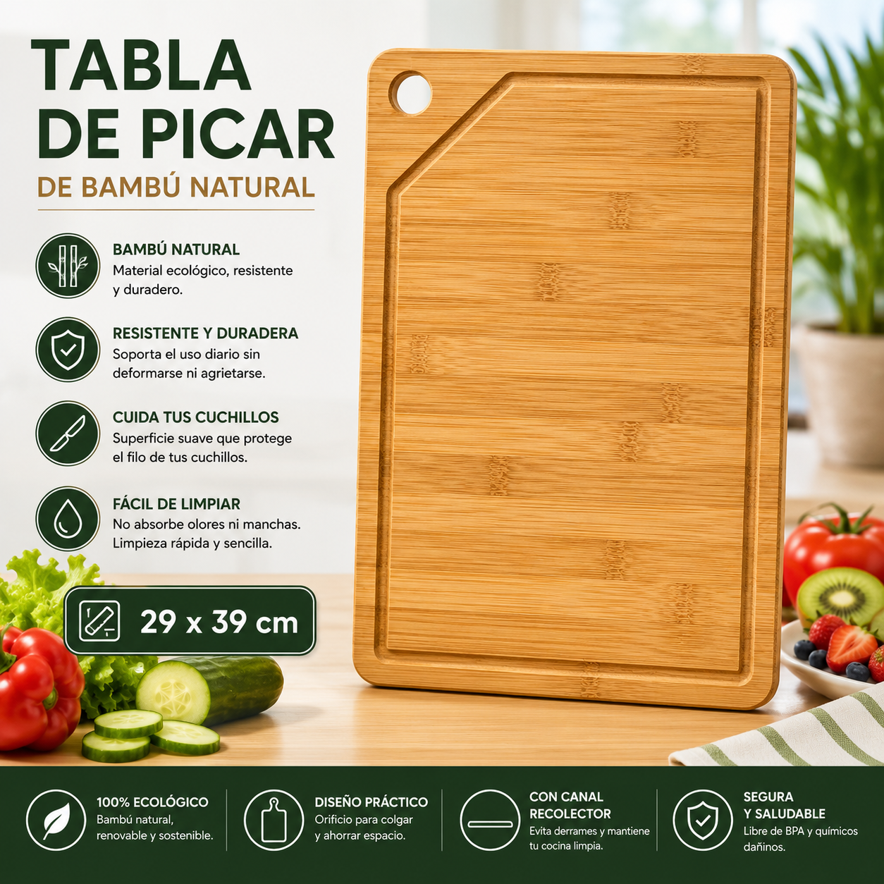 Tabla de Picar de Bambú 39x29cm 87849 Bamboo.