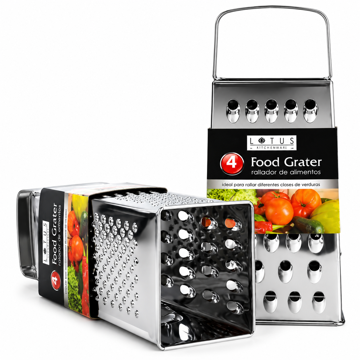 Rallador de 4 Lados de Acero Inoxidable Lotus 51755 | Rallador Multifuncional para Queso, Verduras y Frutas