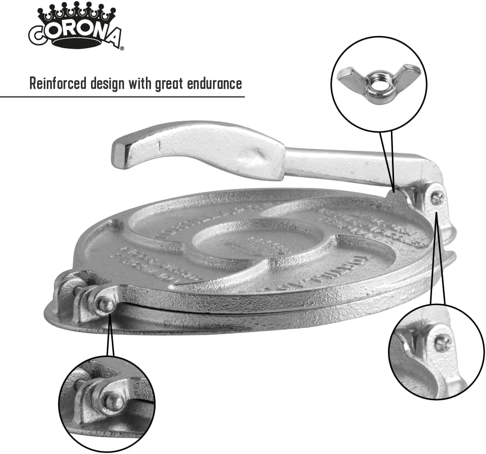 Tortillera Estañada de Hierro Fundido de 8" Corona L15115 Prensa para tortilla. Tacos.