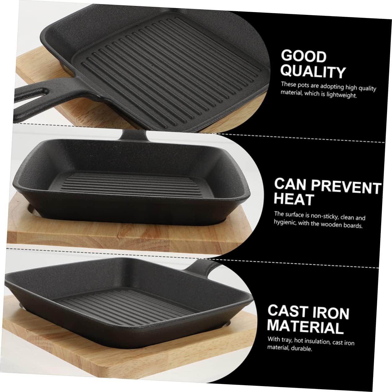 Mini Sartén de Hierro Fundido con Bandeja de Madera 22x13.5x2cm 86052