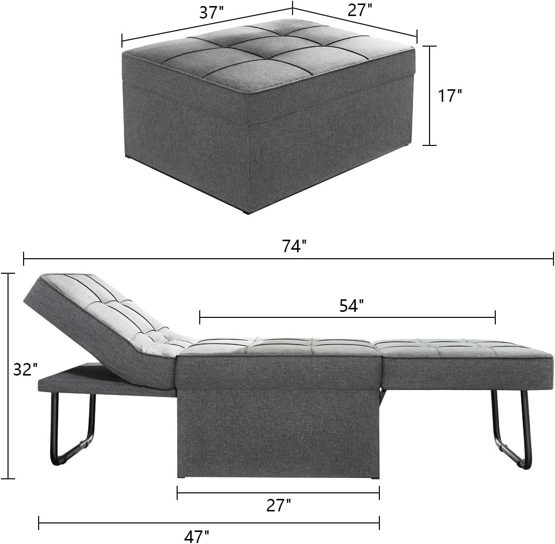 Sofá Cama Convertible 4 en 1 Plegable Multifunción Moderna de Lino Transpirable Gris Oscuro 908A Vonanda Vonanda