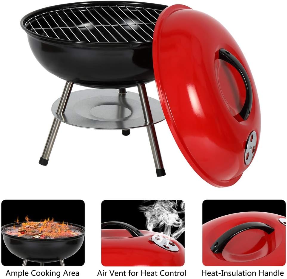Mini Parrilla o Asador de Carbón Redondo Portátil Metálica 36x40cm ALP-BBQ3640 Barbacoa. Selecto