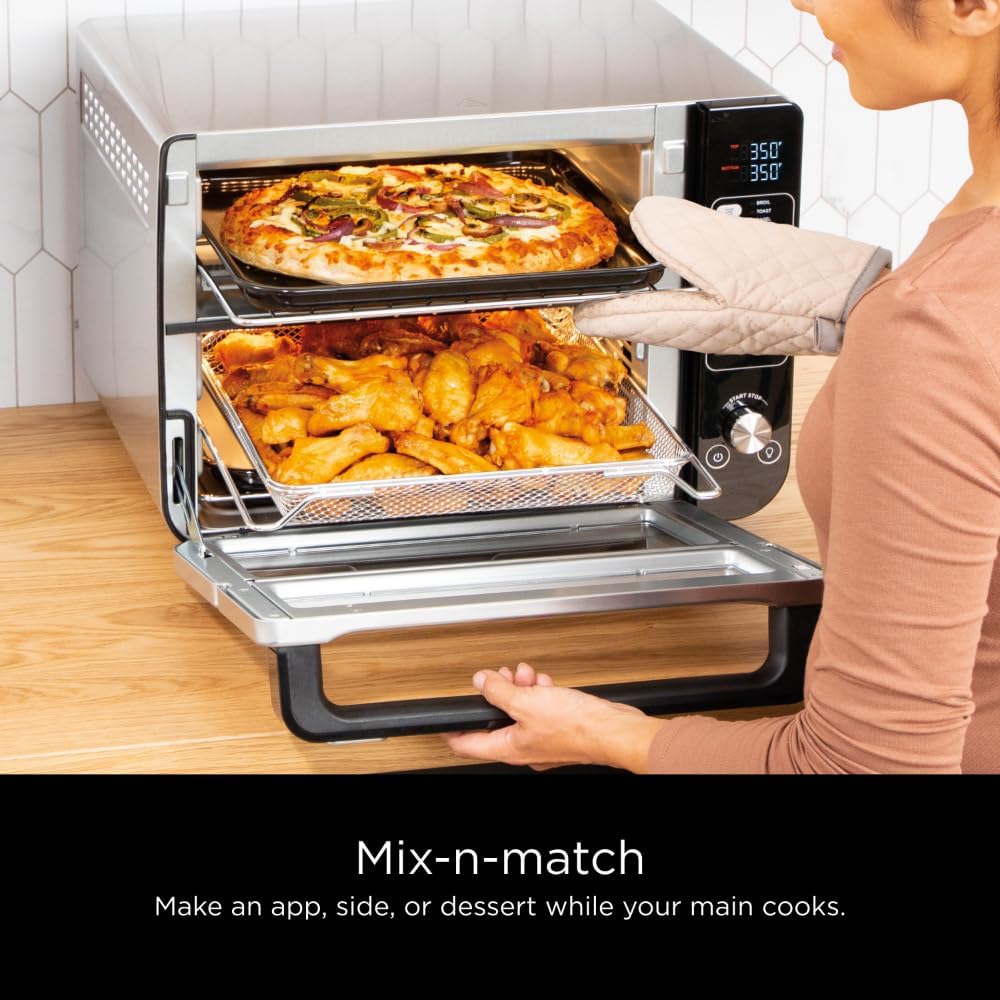 (LLEGANDO 10 DE AGOSTO) Horno Freidora de Aire Ninja DCT401 12 en 1 Double Oven con FlexDoor™, Convección y Air Fry | Acero Inoxidable