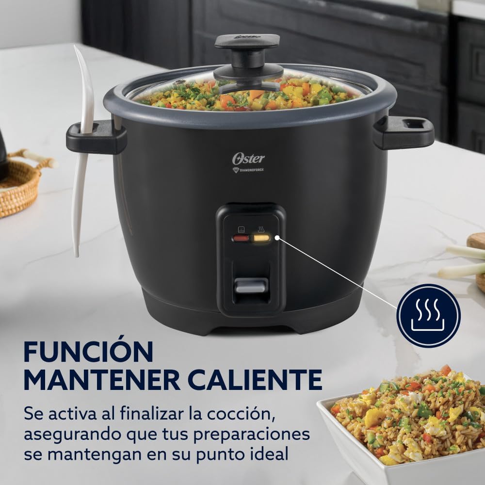 (LLEGANDO 27 DE JULIO) Arrocera Oster® con Recubrimiento DiamondForce 7 Tazas – CKSTRCB7DFBL | Antiadherente de Alta Durabilidad