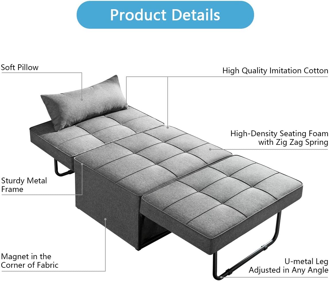 Sofá Cama Convertible 4 en 1 Plegable Multifunción Moderna de Lino Transpirable Gris Oscuro 908A Vonanda Vonanda