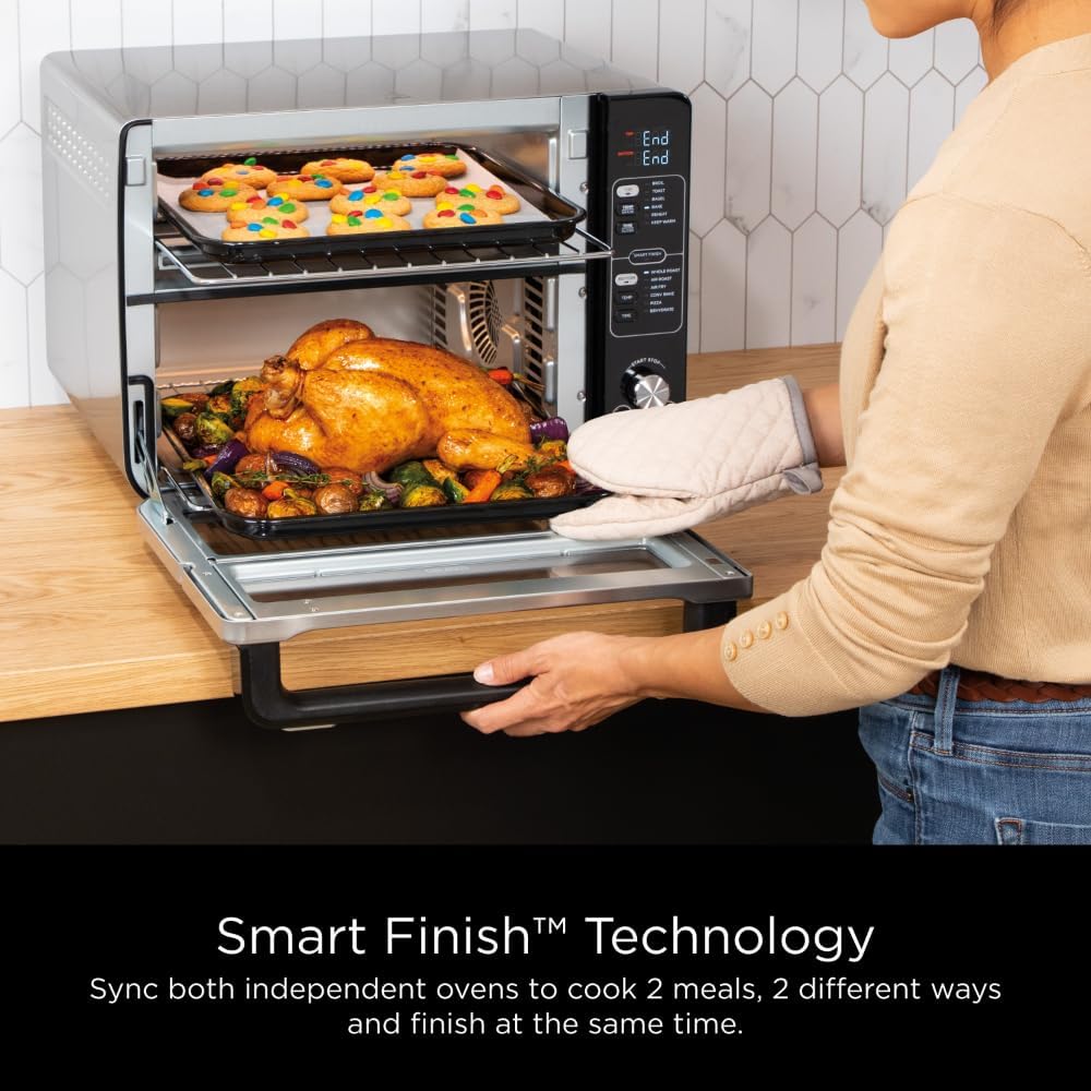(LLEGANDO 10 DE AGOSTO) Horno Freidora de Aire Ninja DCT401 12 en 1 Double Oven con FlexDoor™, Convección y Air Fry | Acero Inoxidable