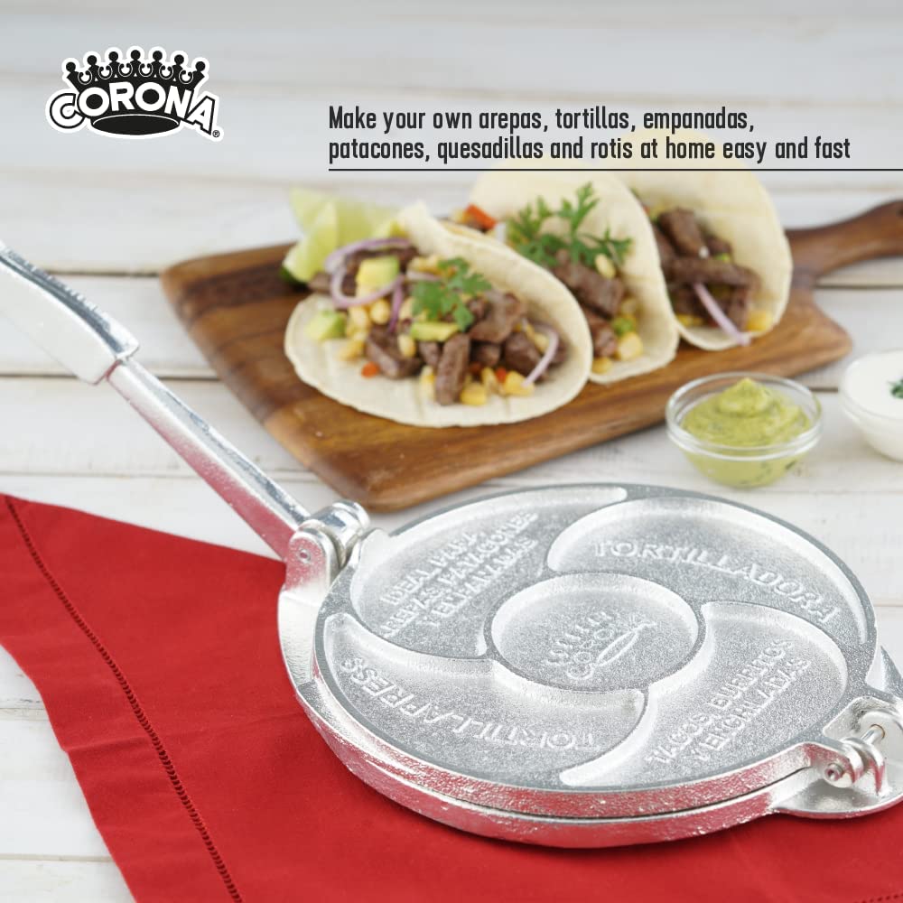 Tortillera Estañada de Hierro Fundido de 8" Corona L15115 Prensa para tortilla. Tacos. Corona