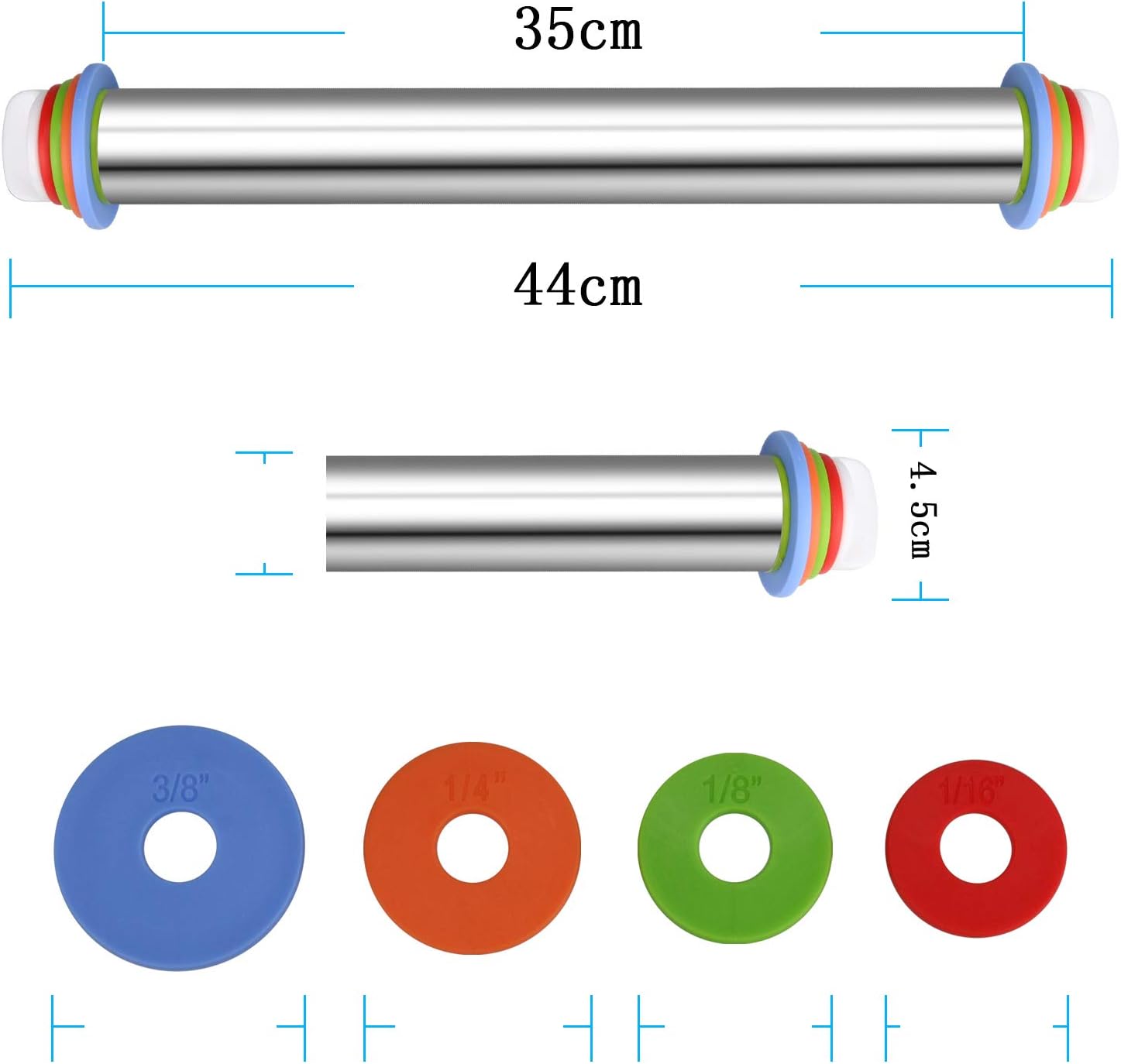 Rodillo de Acero Inoxidable Antiadherente con 4 Anillos de Disco Ajustable Excalibur EX-M16-KT2203