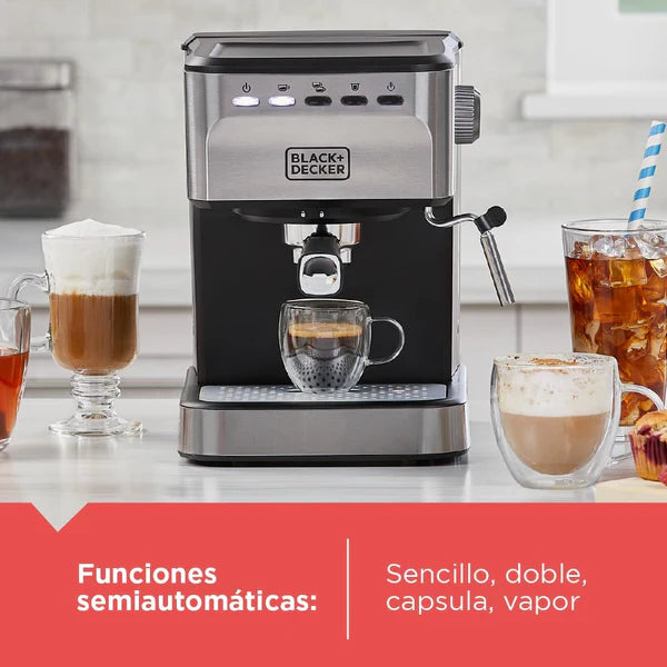 Cafetera Espresso y Capsula Nespresso 1.5L 20 Bares Black and Decker EM0312-0SDLA BLACK + DECKER