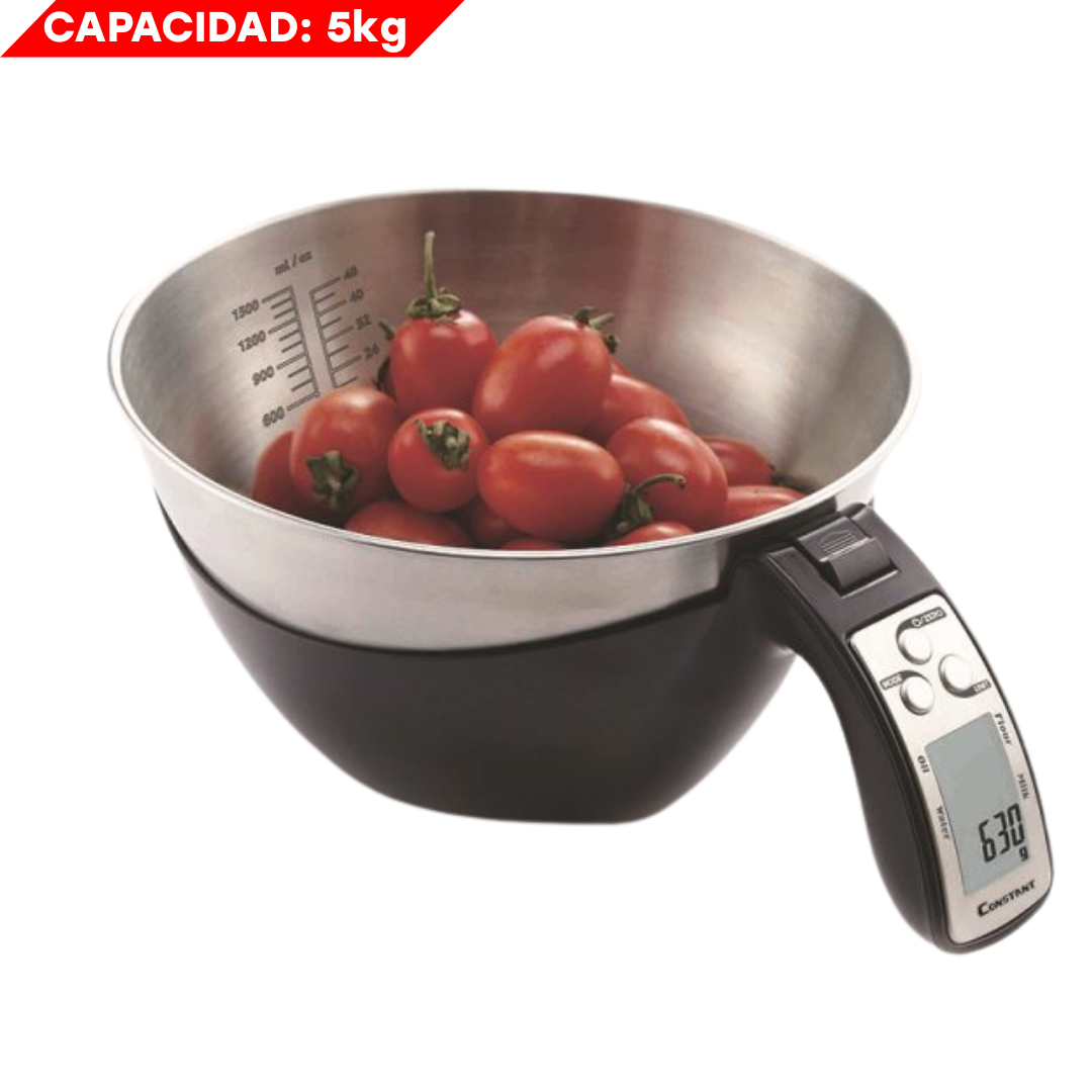 Balanza Digital con Tazón de Acero Inoxidable 5kg 14192-259B Báscula. Pesa. Selecto