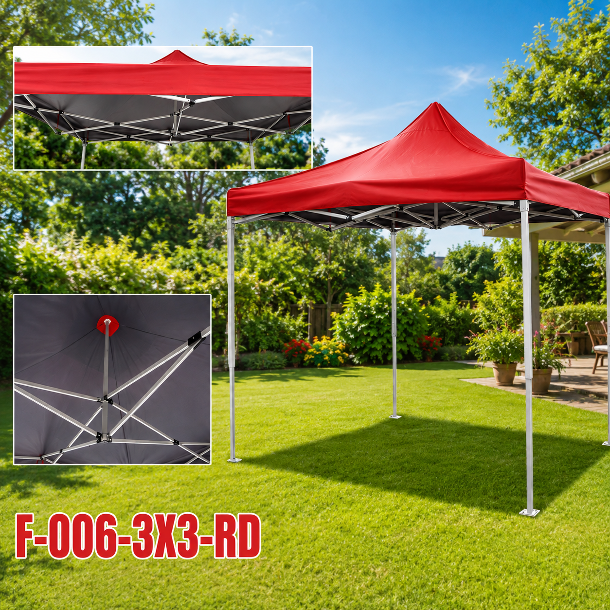 (LLEGANDO 7 DE AGOSTO) Toldo Tolda Gazebo Plegable 3×3m | Carpa Portátil para Eventos, Ferias y Exteriores | Color Rojo | F-006-3X3-RD