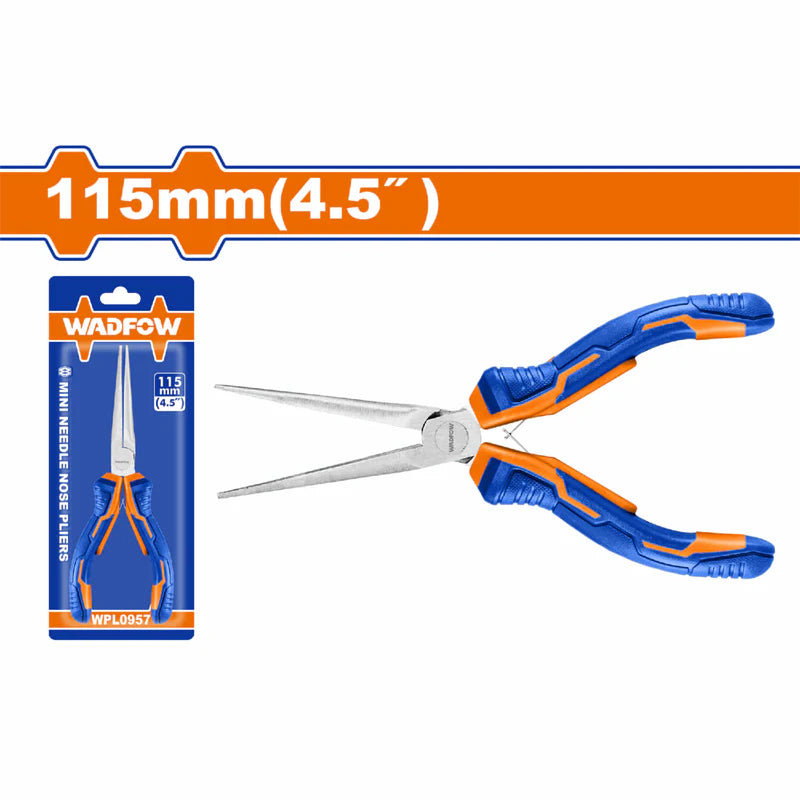 Mini Alicate Punta Aguja 115Mm (4.5") Pulido Y Antióxido. Con Mango De Plástico. WPL0957