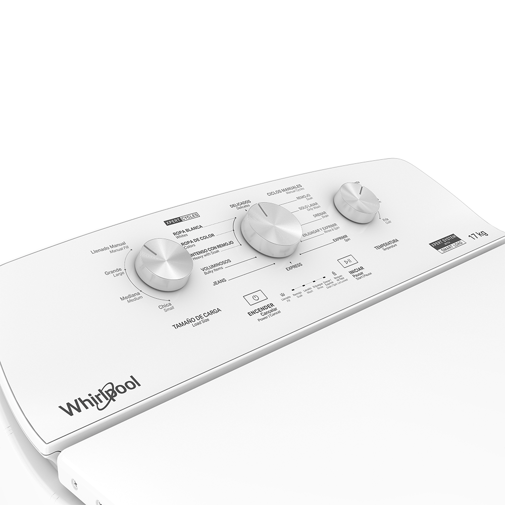 Lavadora Automática Whirlpool 8MWTW1713MJQ 17 kg Carga Superior con Xpert System, Agitador Single Action y Tina de Acero Inoxidable