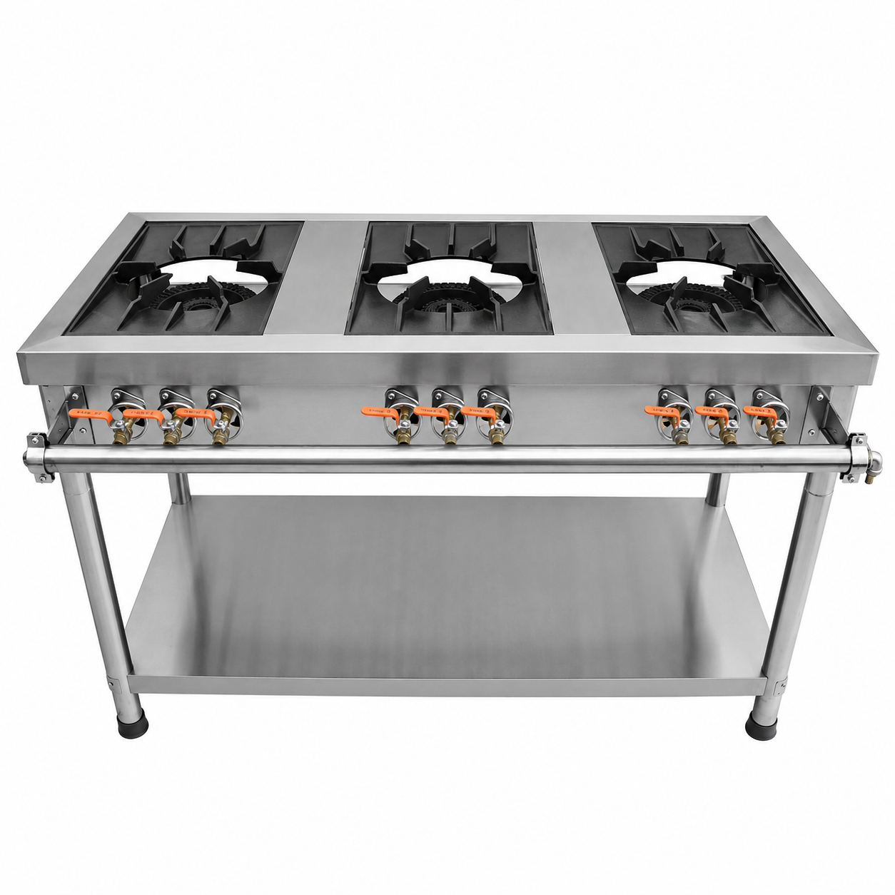 (LLEGANDO 10 DE JULIO) Estufa Industrial de 3 Quemadores 3 Llaves a Gas Quemadores de Hierro Colado Estructura Acero Inoxidable 180cm FS-1800L