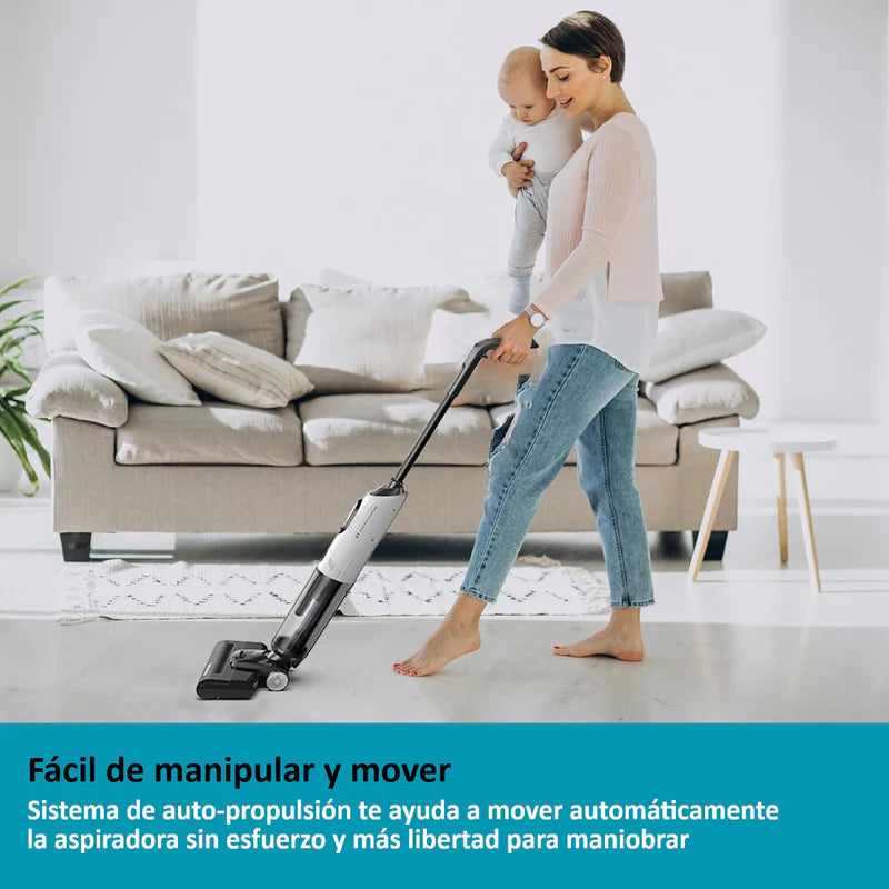 Trapeador Fregona Mopa Aspiradora Electrica Inteligente Inalámbrica Recargable, Mopea Y Aspira, Agua Seco Y Húmedo 170W Batería 2600 Mah Función De Autolimpieza VCMSNM306 CARBONE