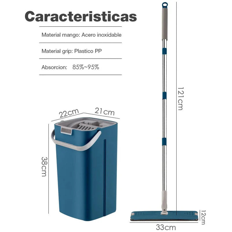 Trapeador Mop Plano De Microfibra Con Cubo Exprimidor AN23 CARBONE