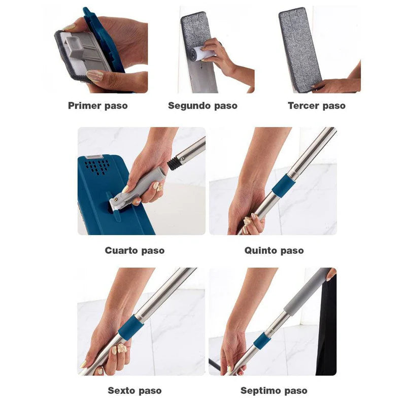Trapeador Mop Plano De Microfibra Con Cubo Exprimidor AN23 CARBONE