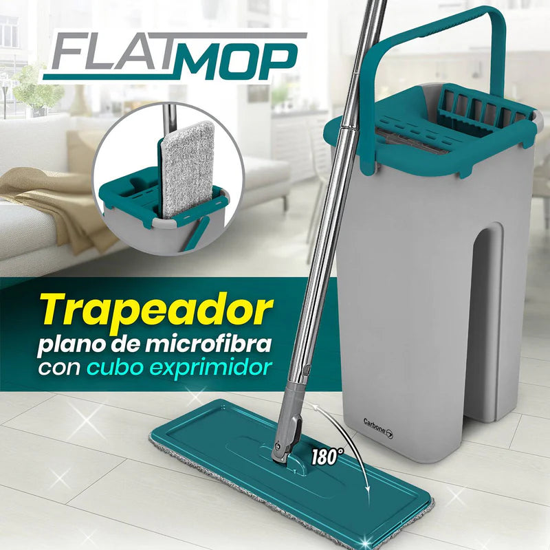 Trapeador Mop Plano De Microfibra Con Cubo Exprimidor AN23 CARBONE