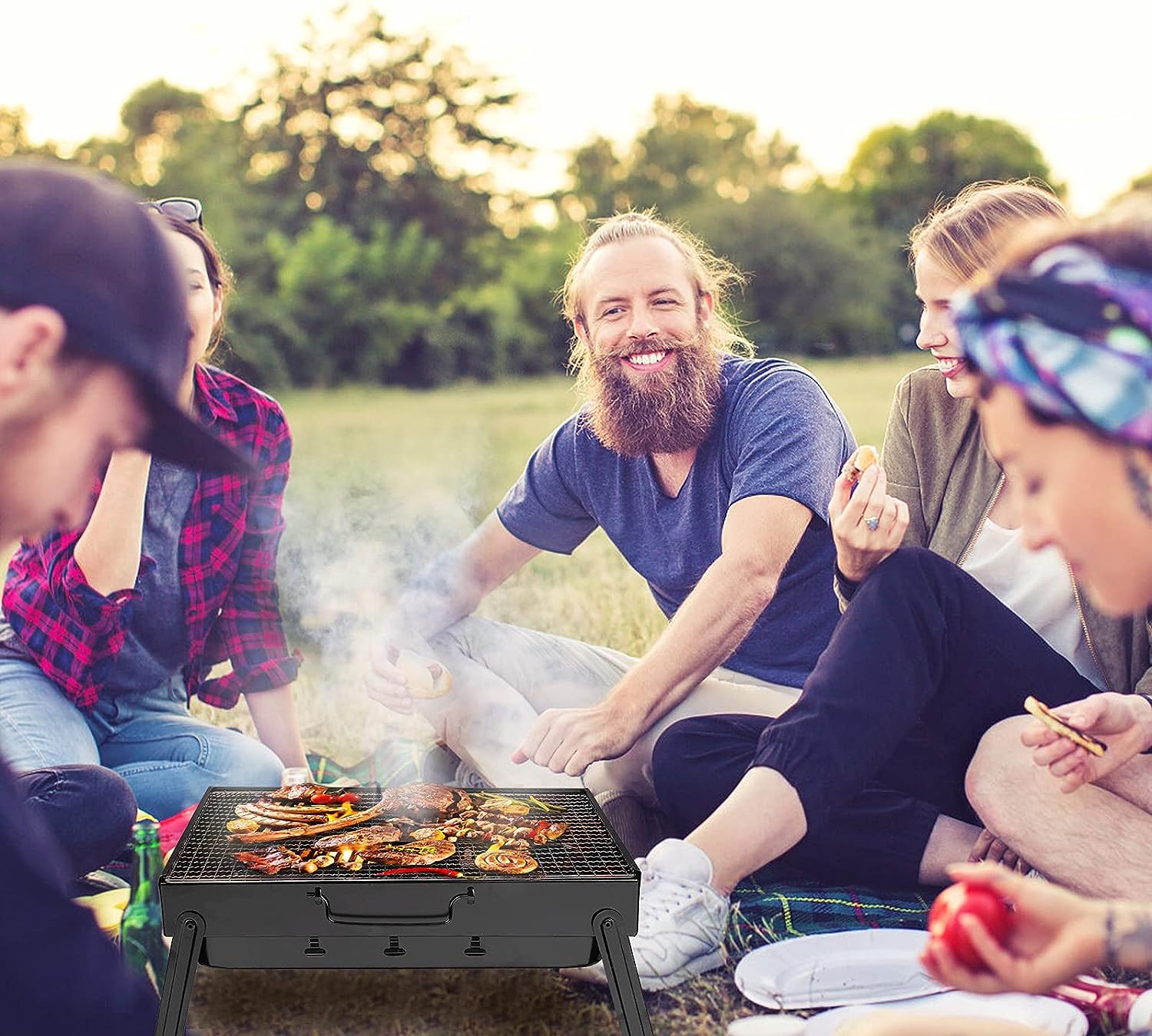 Mini Parrilla o Asador a Carbón Rectangular Portátil Metálica ALP-BBQ4429 Barbacoa.