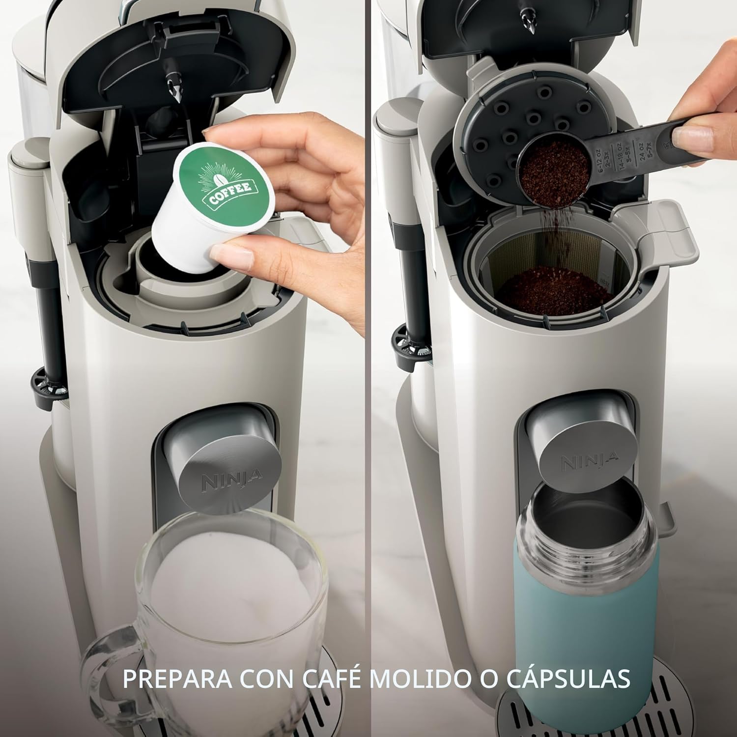 (LLEGANDO 10 DE AGOSTO) Cafetera Ninja PB051ST para Cápsulas y Café Molido con Espumador Integrado | 4 Estilos de Preparación | Color Stone | 1550W