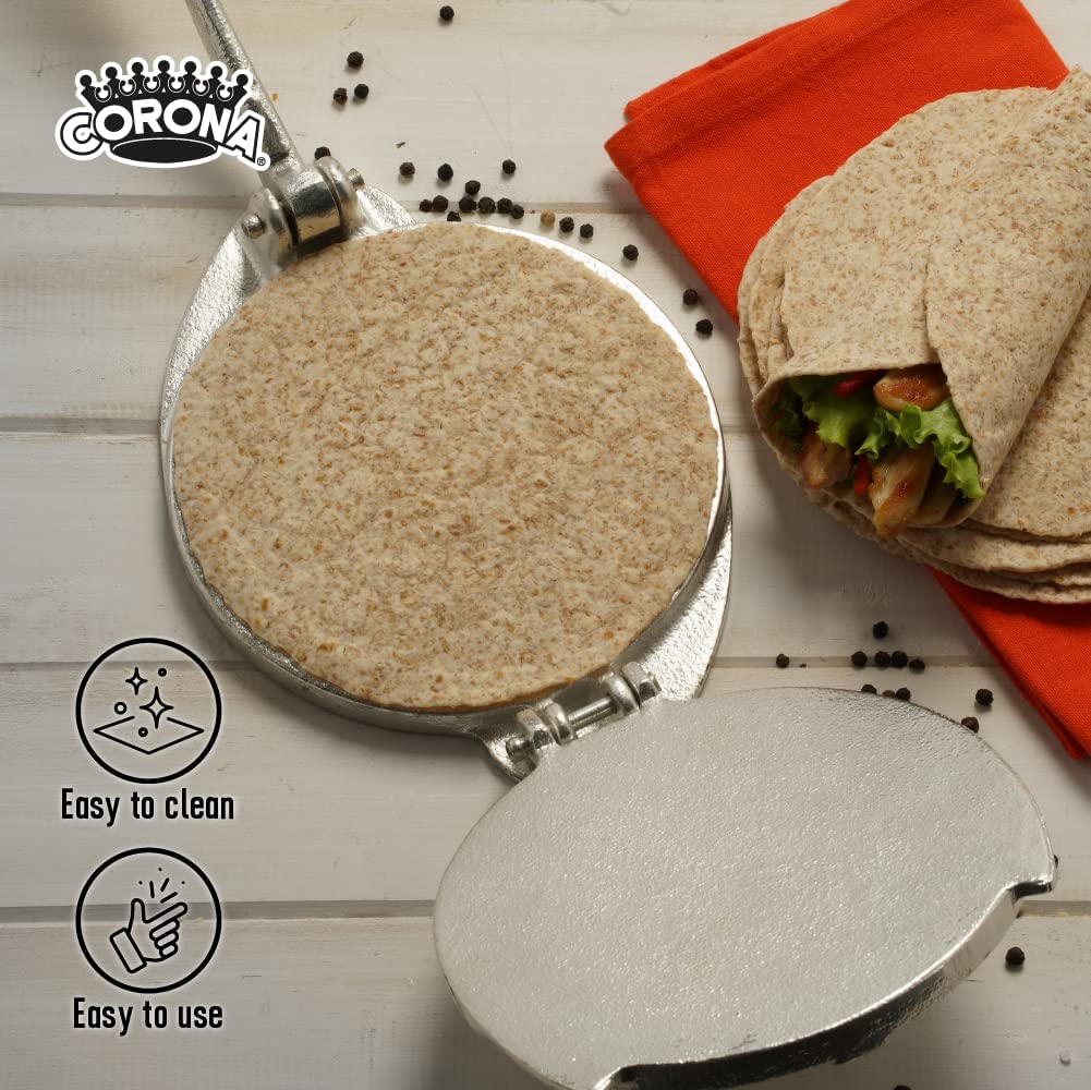 Tortillera Estañada de Hierro Fundido de 8" Corona L15115 Prensa para tortilla. Tacos. Corona