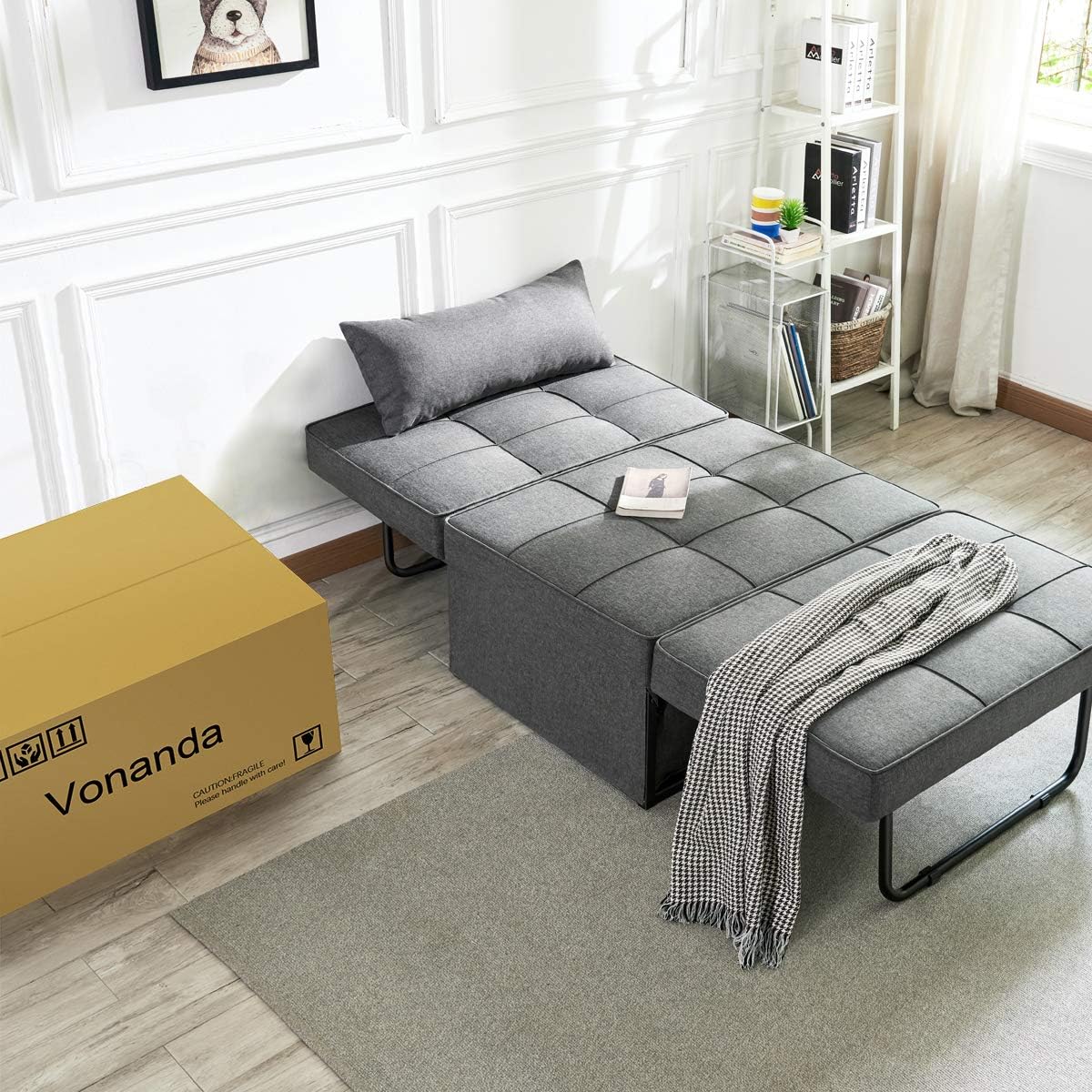 Sofá Cama Convertible 4 en 1 Plegable Multifunción Moderna de Lino Transpirable Gris Oscuro 908A Vonanda