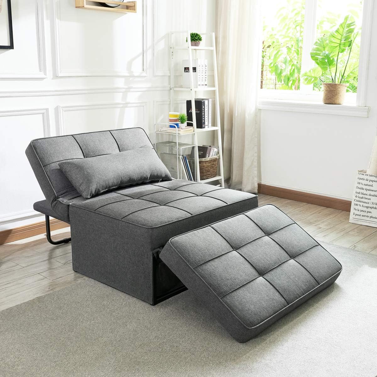 Sofá Cama Convertible 4 en 1 Plegable Multifunción Moderna de Lino Transpirable Gris Oscuro 908A Vonanda Vonanda