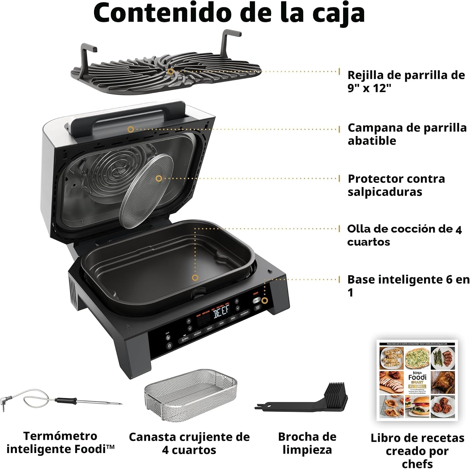 (LLEGANDO 1 DE SEPT) Parrilla Eléctrica Ninja Foodi Smart XL 6 en 1 con Air Fryer – DG551