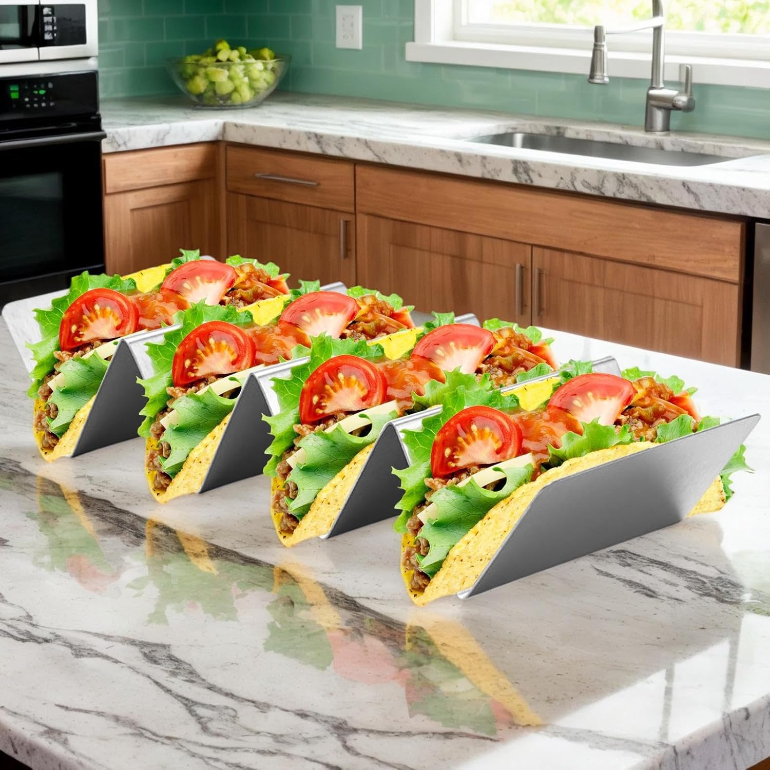 Soporte para Tacos 4 Compartimientos de Acero Inoxidable 500703 Selecto